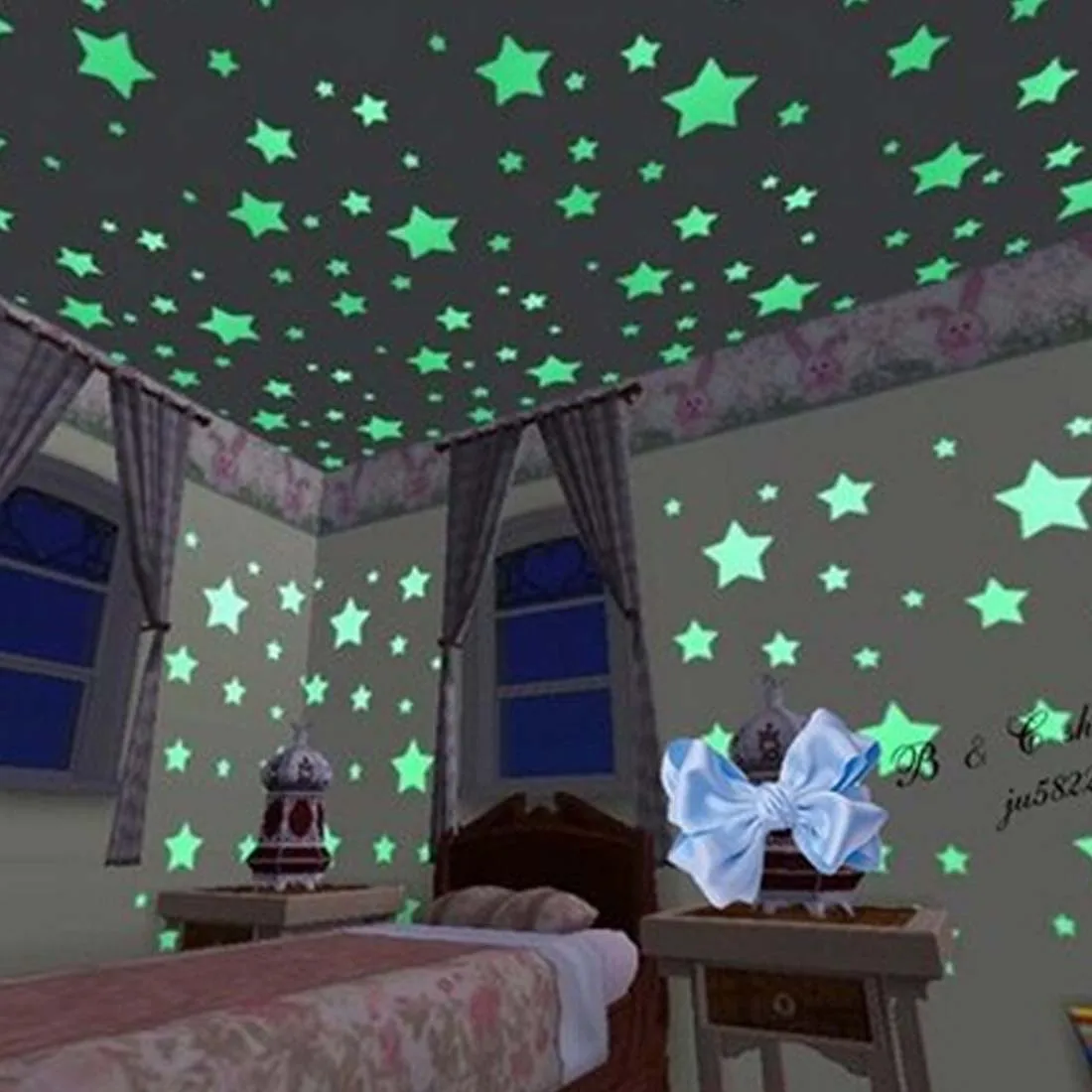 100 pcs/set Luminous PVC Luminous Patch Neon Fluorescent Star Stickers