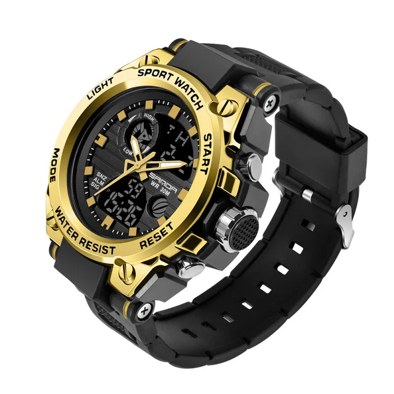 Sanda мужские часы черные спортивные часы светодиодный цифровой 3ATM водонепроницаемые военные часы S Shock мужские часы Relogios Masculino - Цвет: gold