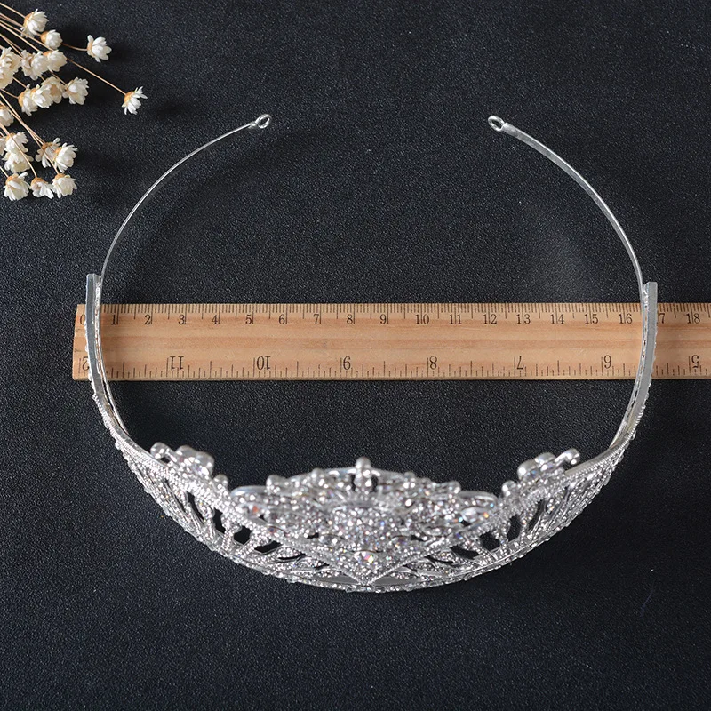 Frete grátis personalizado grande tiara concurso alto Rainha tiara de Strass tiara de noiva festa decoração da menina coroa tiara de prata (4)