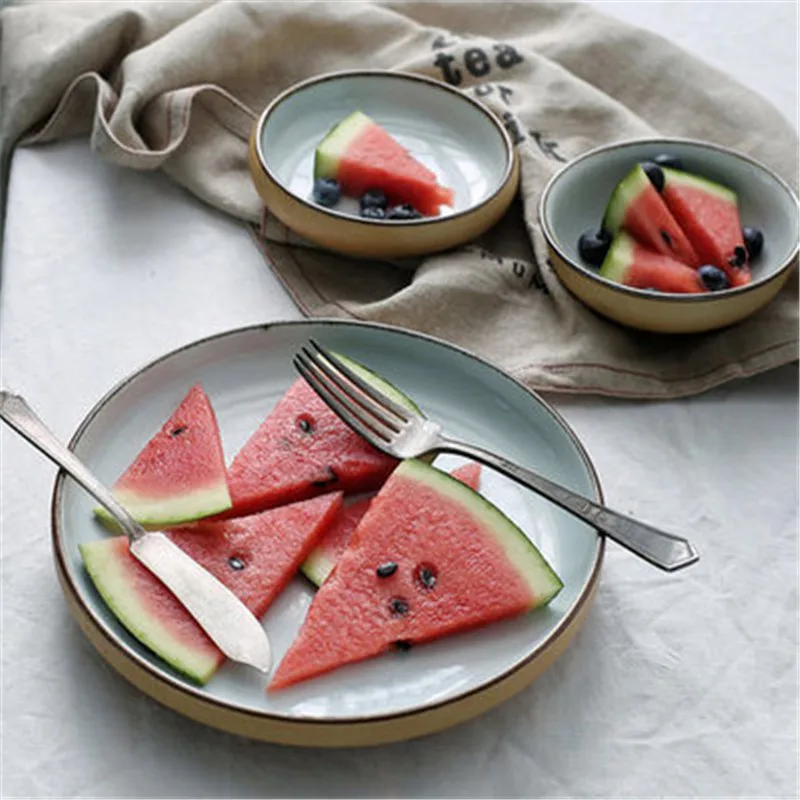 

KINGLANG Japanese creative plate round Western dish steak ceramic flat plate Western tableware