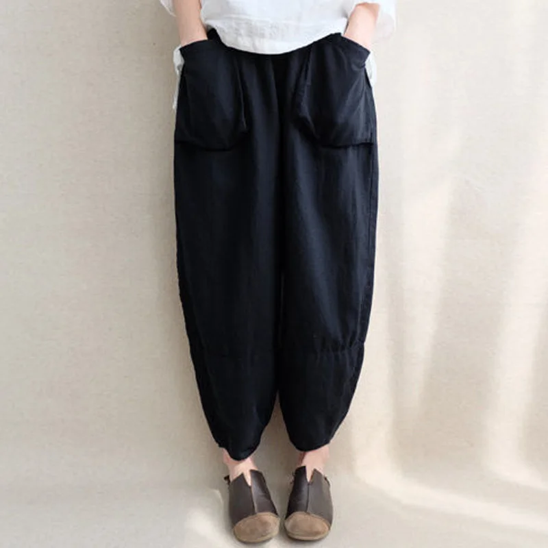 ZANZEA Baggy Loose Cotton Linen Long Pantalon Pockets