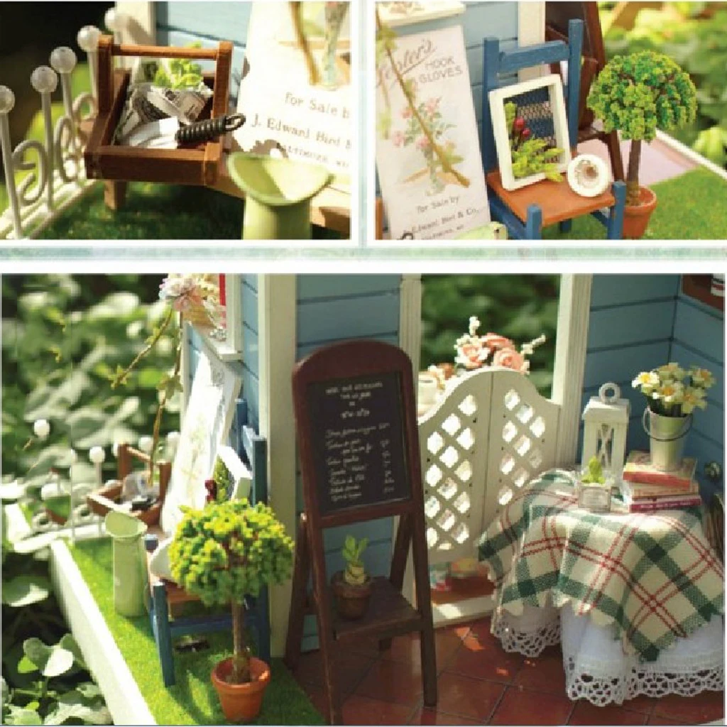 1/24 DIY Handcraft Miniature Project Sweet Wooden Two-Sided Doll House Baking House hand  toy for Kids Birthday Gift