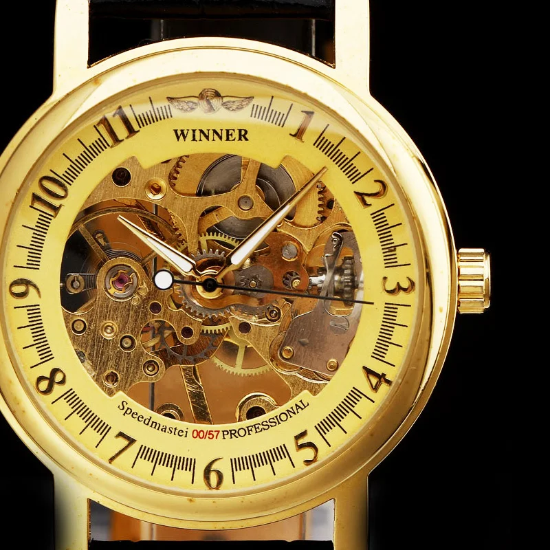 

Winner Classic Luminous Golden Skeleton Case Men Watches Top Brand Luxury Mechanical Watch Erkek Saat Reloj Hombre Montre Homme