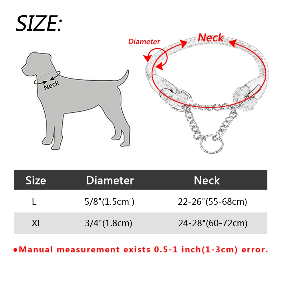 Ошейник из плетеной веревки для собак Мартингейл ошейник для дрессировки собак 22-26 дюймов регулируемый