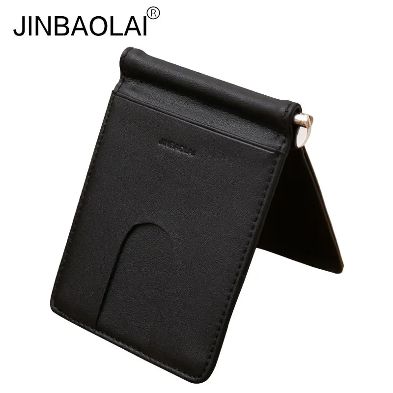 

JINBAOLAI Genuine Leather Simple Male Black Money Clip with Credit Card Slots Bits Fashion Famous Brand Wallet Purse for Men