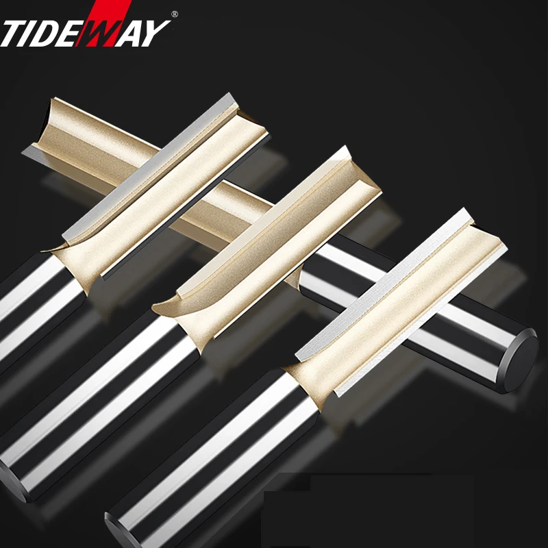  Tideway Straight Router Bits 1/2 1/4 Shank Double Flute Plunge Milling Cutter Carbide Tipped Woodwo