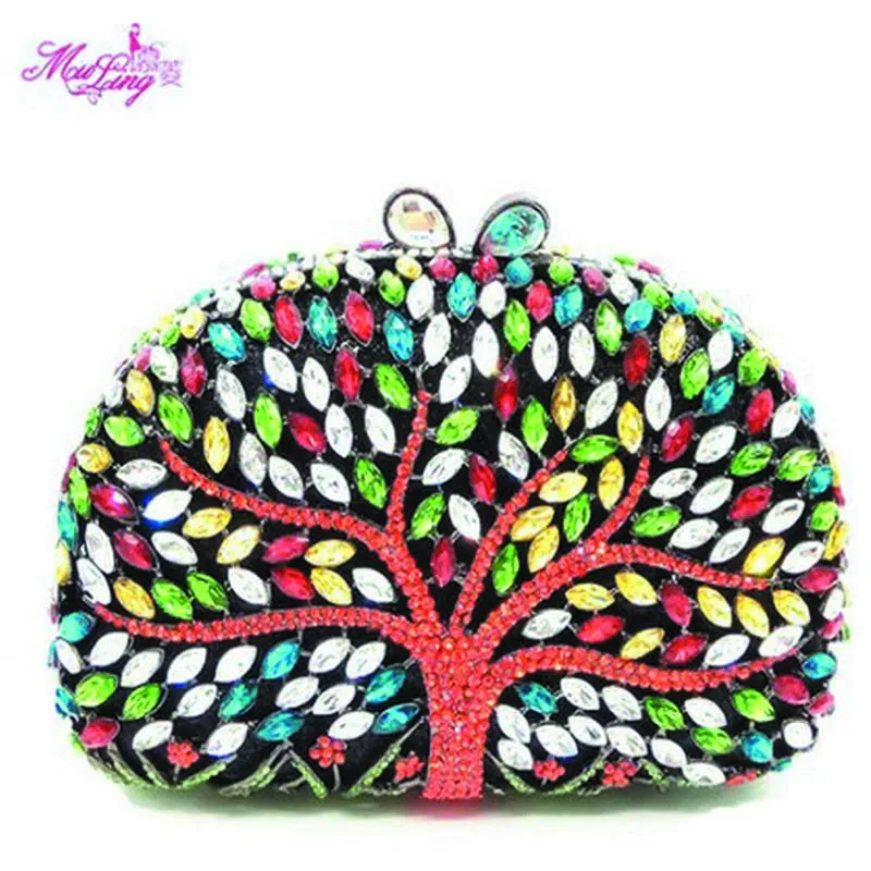 

Metal Diamonds Dinner Banquet Bags Evening Crystal Women Wallets Colorful Tree Designer Women Socialite Party Prom Bridal Bag