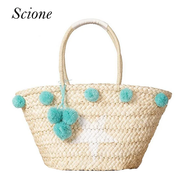 Bohemian Straw Bag Summer Beach Handbag Women Star Ping Tote Ful Bohemian Straw Bag Summer Beach Handbag Women Star Ping Tote Ful Ball Handmade Woven Travel Shoulder