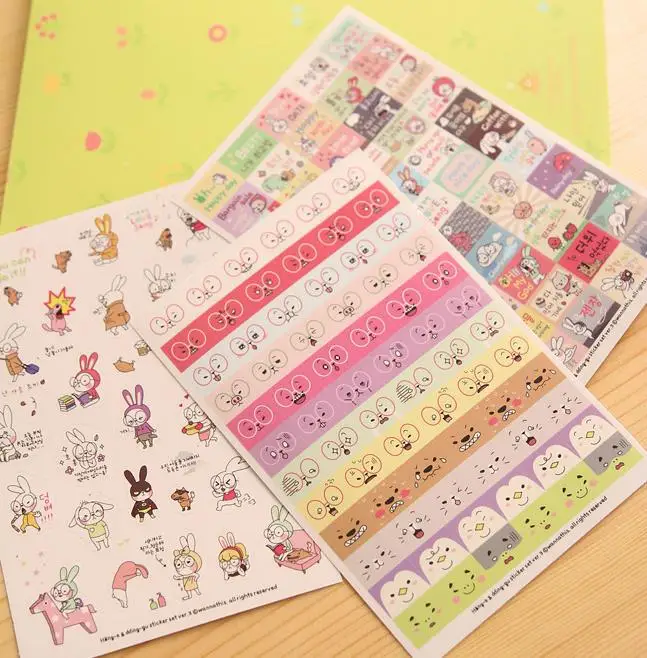 

6 Pcs Cute Animal Rabbit Stickers Photos Frame Props Mini Decor Stickers DIY Handmade Scrapbook Photo Album