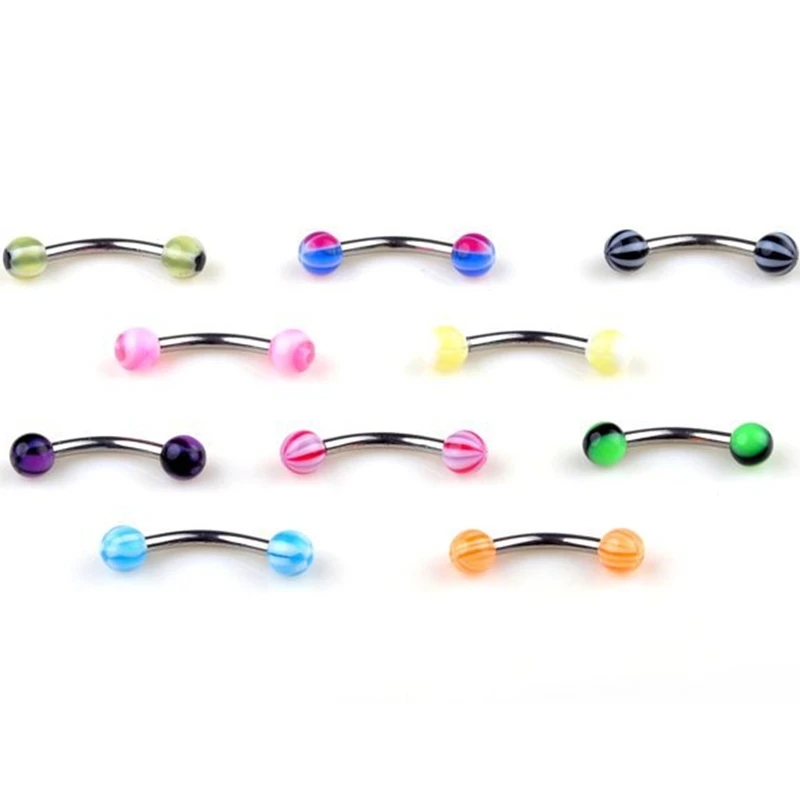 10pcs/lot 18 Gauge 1.0*8*3mm Acrylic Ball titanium Steel eyebrow piercing bars surgical