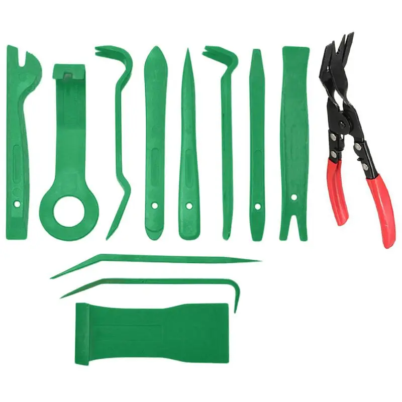 

12Pcs Mixed Auto Fastener Auto Car Fastener Bumper Clips Plier Interior Trim Radio Stereo Dashboard Removal Hand Tool