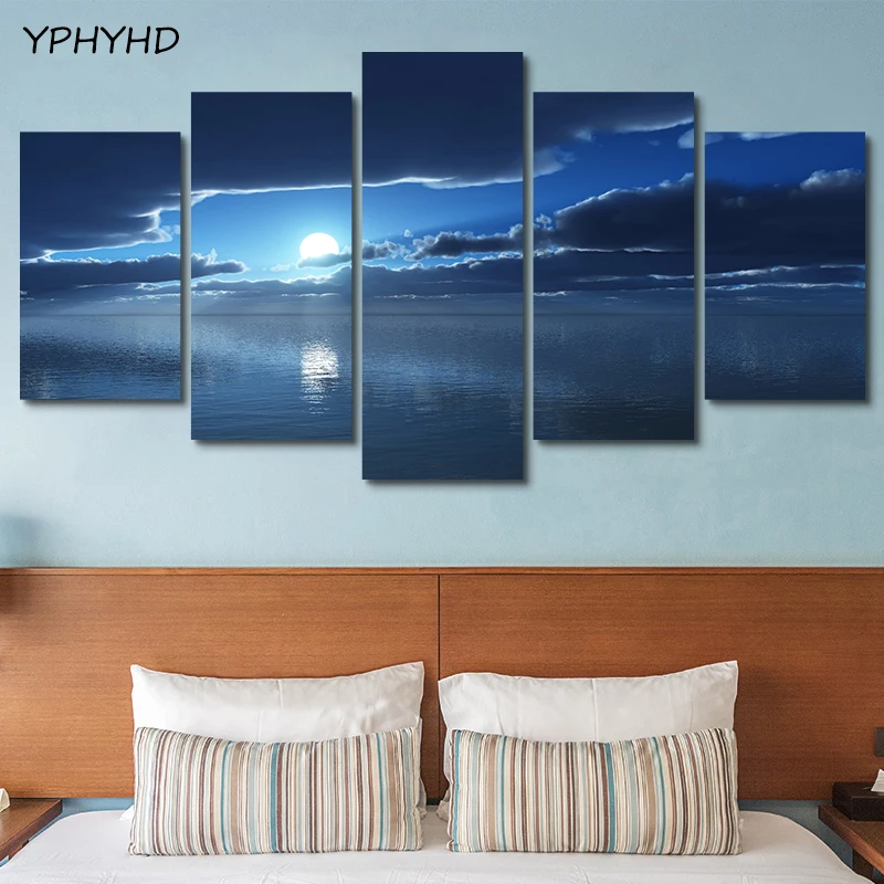 YPHYHD Posters Wall Art Home Decor Modern 5 Panel Beautiful Night Sky Background Print Painting Lake Reflection Pictures Canvas | Дом и сад