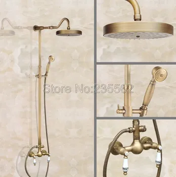 

Antique Brass Wall Mounted Bathroom Rain Shower Faucet Set Mixer Tap lan504