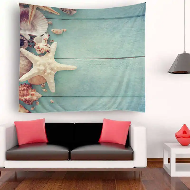 Sea Scenery Shell Printed Polyester Wall Hanging Tapestry Room Decorative Carpet Beach Towel Rectangle Tablecloth Mandala Boho