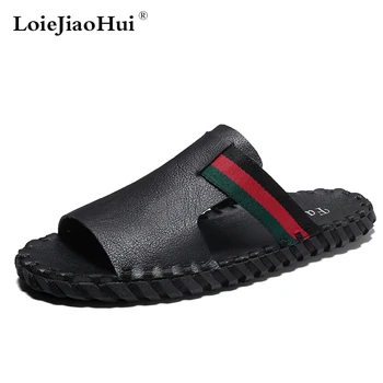 

2019 Summer Fashion Men Genuine Leather Casual Slippers Flats Shoes Outdoor Comfortable Beach Sandals Indoor Non-slip Flip-flops