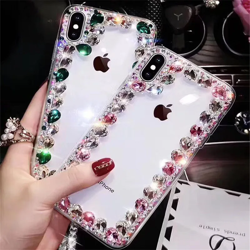 Luxury Fashion DIY Handmade Bling Crystal Diamond Edge Case Cover With Chain For Iphone 11 Pro XS Max XR X 8 7 6 6S Plus | Мобильные