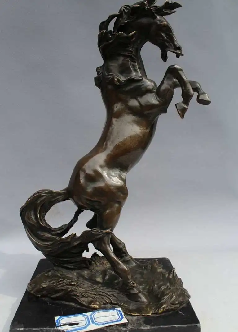 

free shipping 14 China Bronze Copper Marble Base Art Decoration Success Horse Statue Sculpture