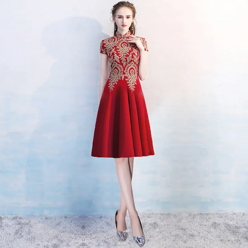 Летнее элегантное красное платье Cheongsam в китайском стиле; коллекция года; платья с вышивкой в 14 стилях