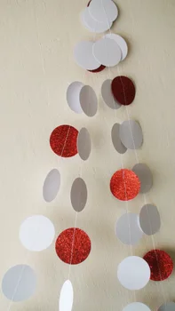 

White Red glitter paper circle 10ft banners, Holiday garland, New Year garland, New Year Party, Wedding Baby shower decor