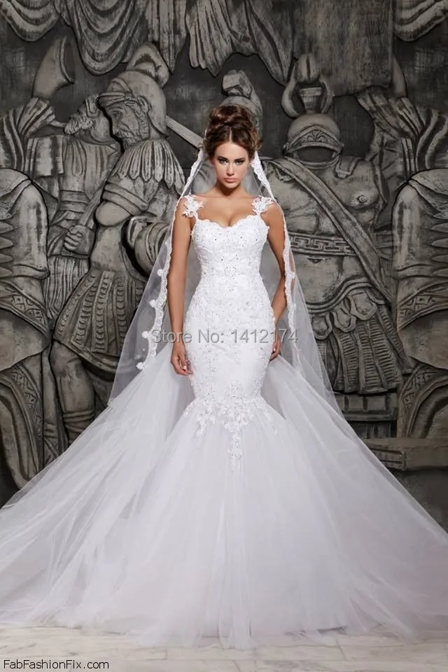Hot Sale Mermaid Wedding Dresses Spaghetti Strap New Arrival Bridal Gown 2014 Lace Top Gowns Backless | Свадьбы и торжества