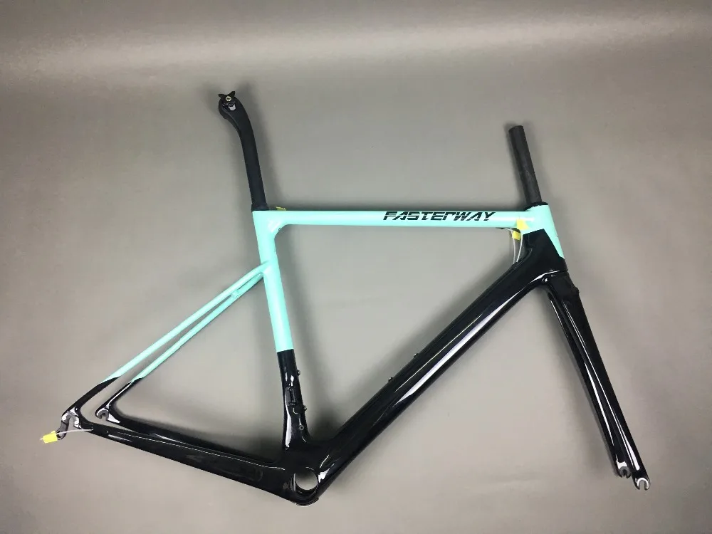 Clearance light blue 2019 TAIWAN FASTERWAY classic carbon road frameset UD weaves carbon bike frame:Frameset+Seatpost+Fork+Clamp+Headset 38