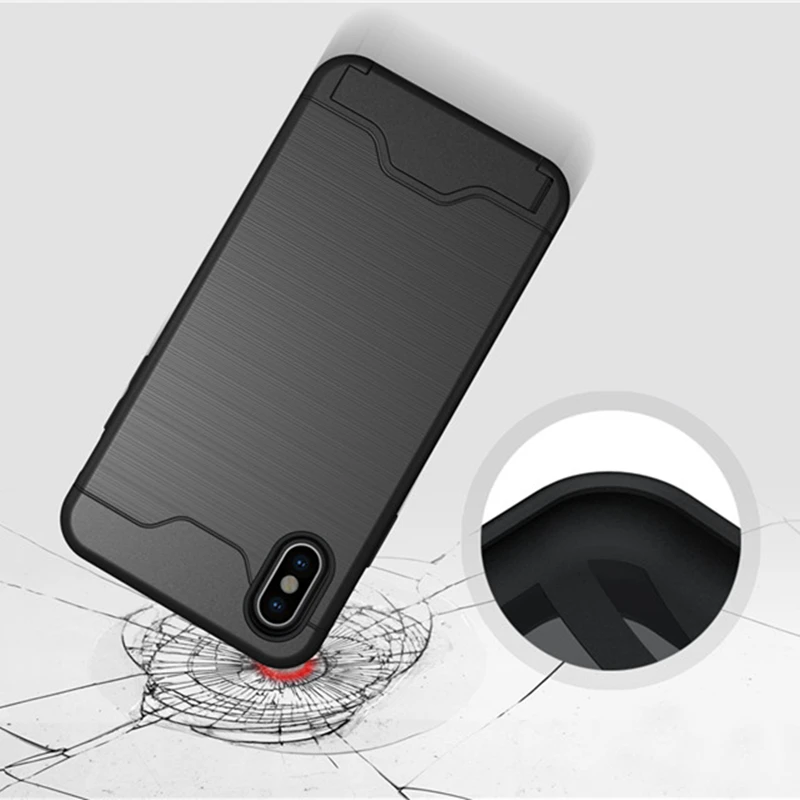 Para iphone XS Max XR cepillado doble capa armadura de silicona a prueba de golpes funda de teléfono para iphone 8 7X6 6 funda con ranura para tarjetas s Plus