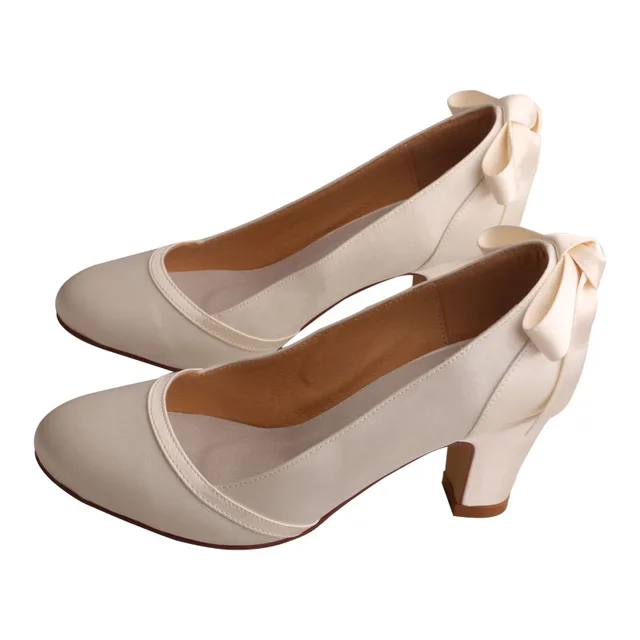 ivory satin block heel shoes