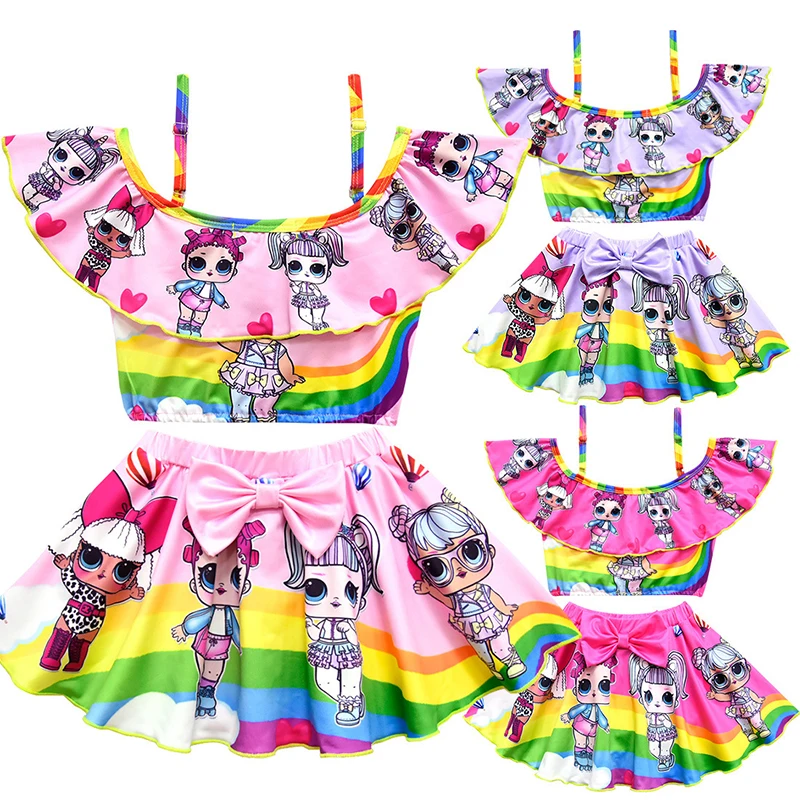 

Lol Swimwear Girls Princess Kids Bikini Baby Rainbow Swimsuit Bathing Suit Ruffle Beachwear Beach Wear Dress for Toddler Girls