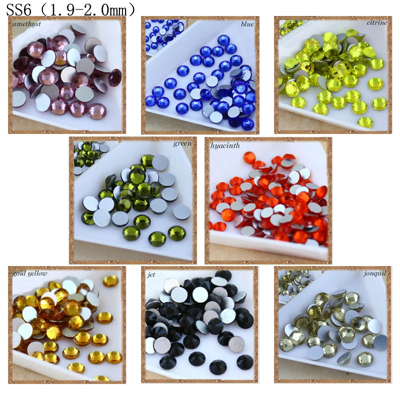 

New Sale Crystal Color SS6(1.9-2.0mm) Non HotFix FlatBack Rhinestones 1440pcs Colorful Decoration Nail Rhinestone