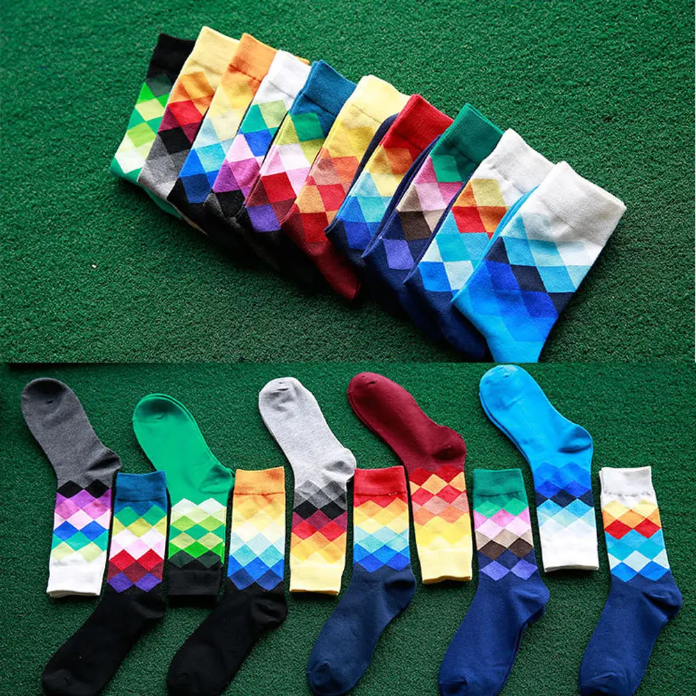 Hirigin Модные мужские Радуга хлопковые носки Happy Socks теплые красочные Diamond повседневные платья носки 9-11 дезодорант Новый