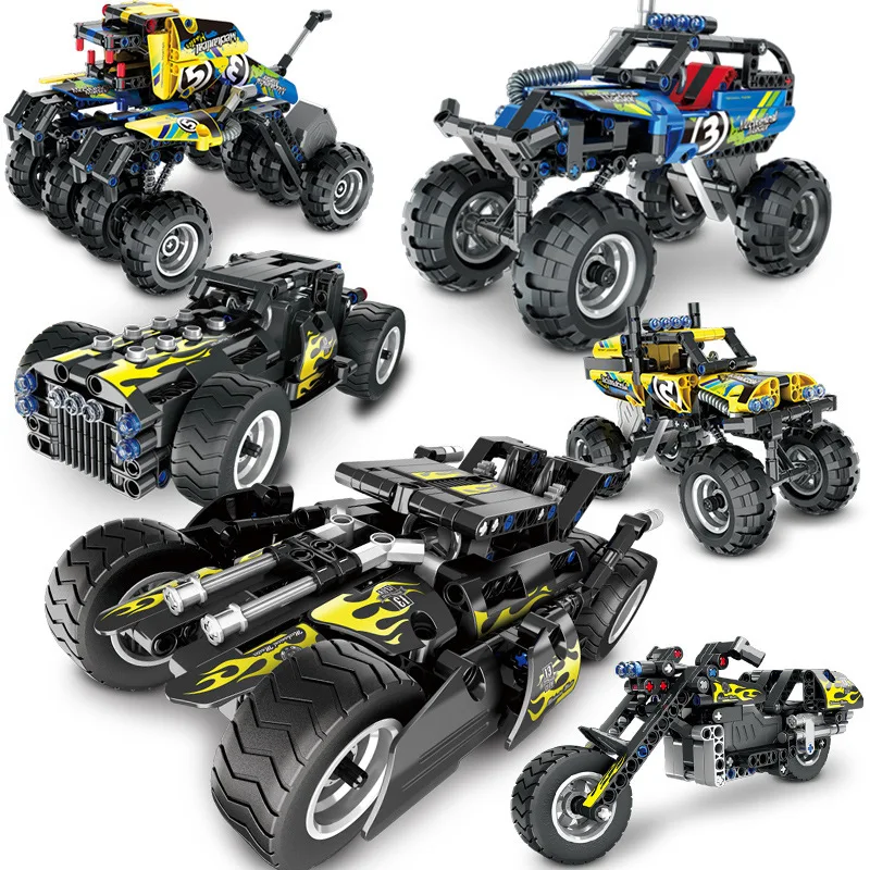 

SLPF Puzzle Toy DIY Building Blocks Technology Mechanical Pull Back Deformation Car Racing Model Child Assemble Toy Boy B03