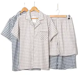 Для мужчин 2018 клетчатые хлопковые пижамы летние Для мужчин сна Короткие штаны; одежда для сна Ночной костюм Повседневное Домашняя одежда