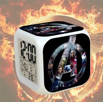 

Marvel The Avengers 2 Captain America 3 Super Heroes Iron Man Hulk Thor Led Alarm Clock Vinyl Night Light Action Figure Toys
