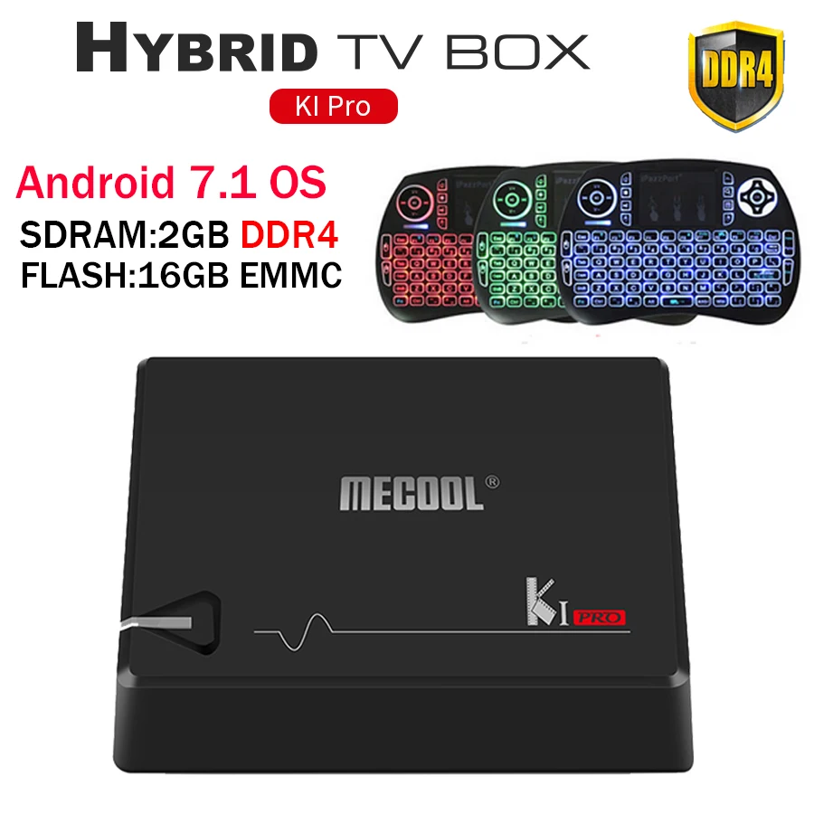 MECOOL KI PRO DVB Android 7,1 smart tv Box DVB-T2/DVB-S2/DVB-C Amlogic S905D Quad 2 Гб+ 16 Гб Поддержка ТВ-приставка PK KII PRO box