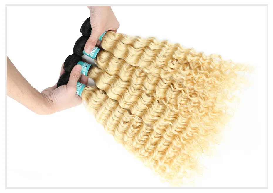 1B 613 Blonde Deep Wave Ombre Hair Bundle (19)