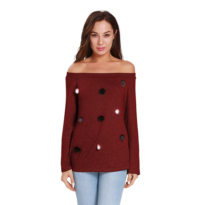Women T Shirt Autumn Winter Retro Printed Crew Neck Long