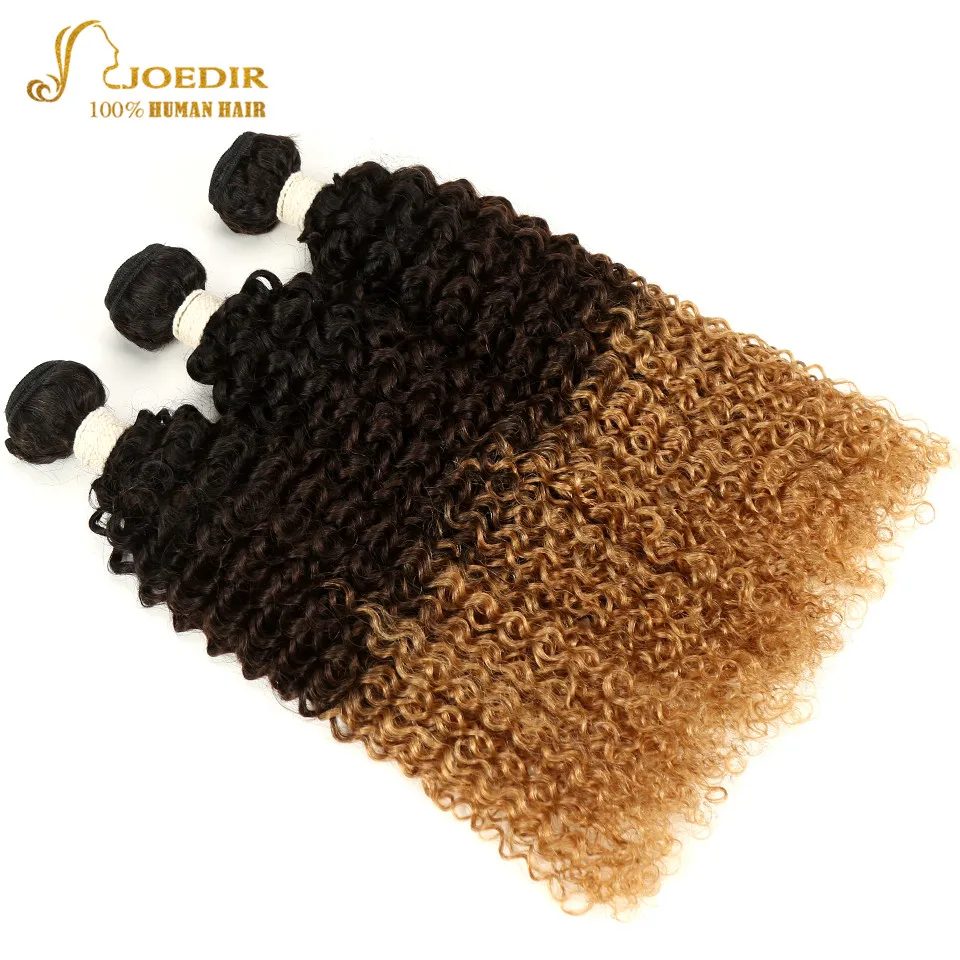 Joedir 3 Tone Ombre Brazilian Kinky Curly Hair Weave Bundles 1B/4/27 100% Human Hair Extension 4PCS Blonde Non Remy Hair Weaving