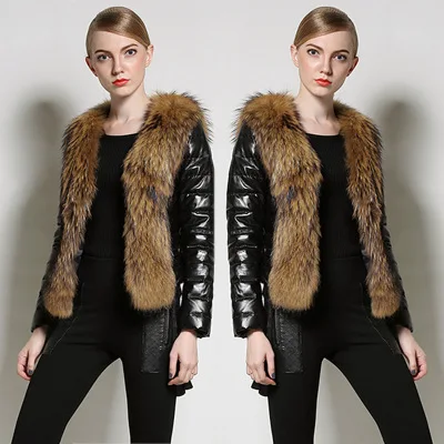 

Pu Leather Faux Fox Fur Coat MT0911