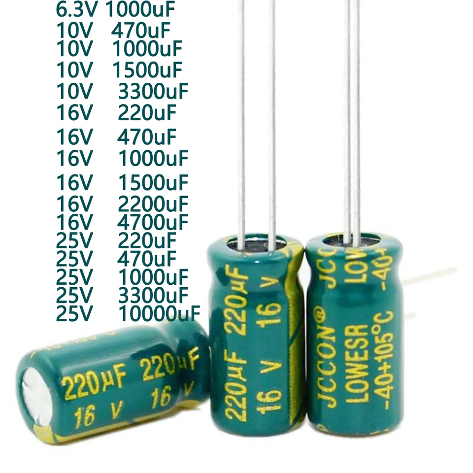 10pcs Lot Electrolytic Capacitor 6 3v 10v 16v 25v 2uf 470uf 1000uf 1500uf 20uf 3300uf uf High Frequency Low Resistance Tool Parts Aliexpress