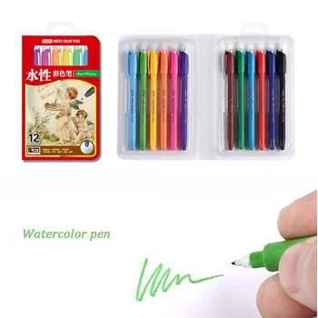 

12 Colors Set Watercolor Pens With Clips Colorful Water Based Ink Suitable for Writing Painting Line Drawing Sketch Art Marker