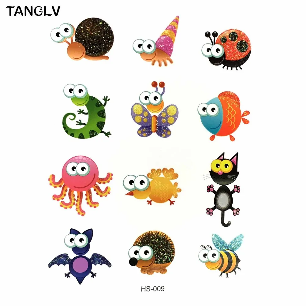 Tanglv ماركة الأطفال الألوان جميع أنواع الحيوانات لطيف التعليمية ملصقا الوشم taty هيئة الفن المؤقتة الوشم ملصق جليتر