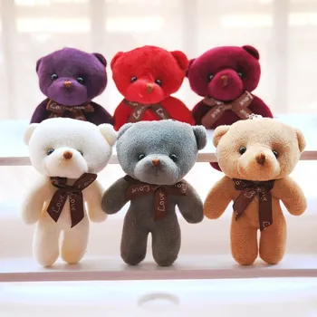 

Mini 6 Colors Kawaii 12CM Joint Bear Plush Stuffed Toy Doll for Wedding Party DIY Flower Bouquet Decoration Doll