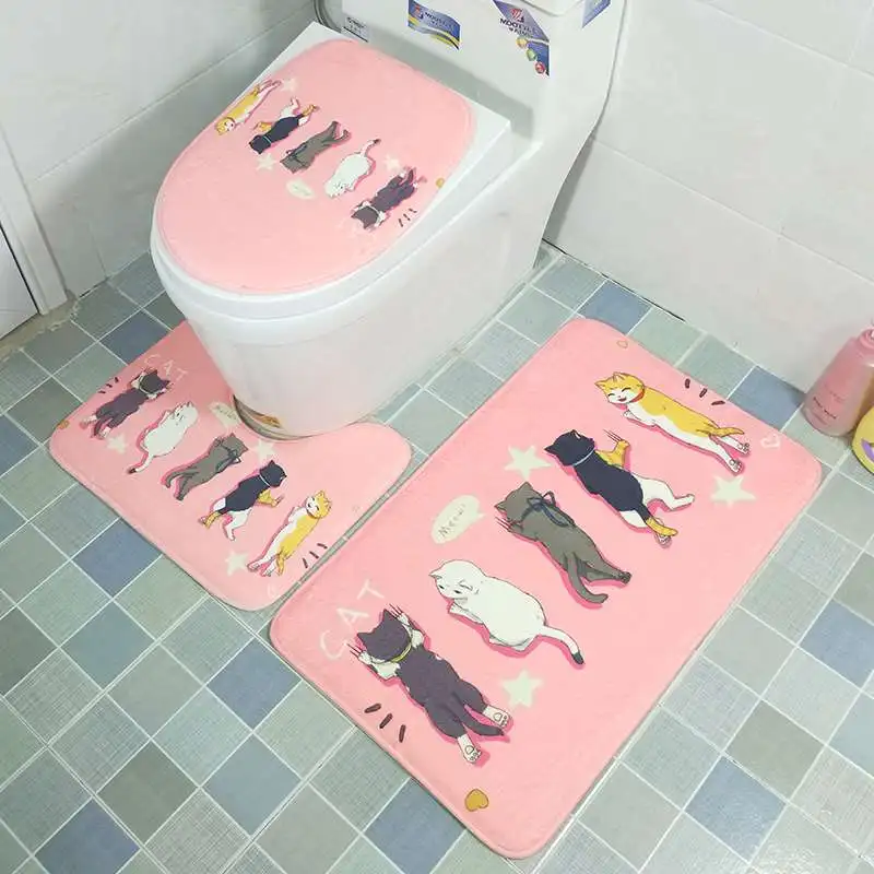 3 шт Мультяшные Чехлы для унитаза набор абсорбирующих нескользящих ковриков для ванной комнаты Набор ковриков для ванной фланелевые коврики - Цвет: 9