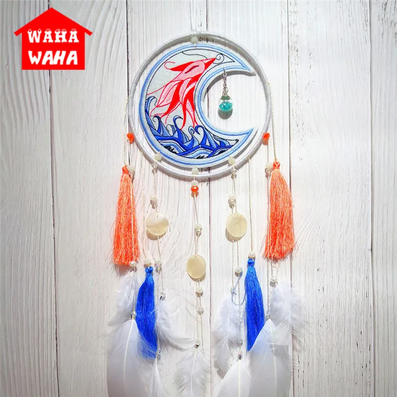 

DIY Ancient Myth Embroidery Dream Catcher Chinese Traditional Hand with Natural Feathers Wind Chimes High Quality for Room Decor