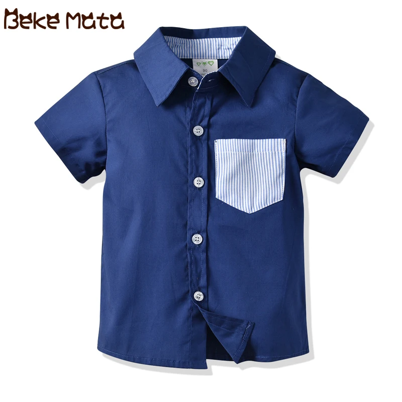 

Baby Boy Shirt Summer 2019 Solid Kids Shirts Boys Short Sleeve Toddler Boy Shirt Turn-Down Collar Children's Clothes For 1-6Y