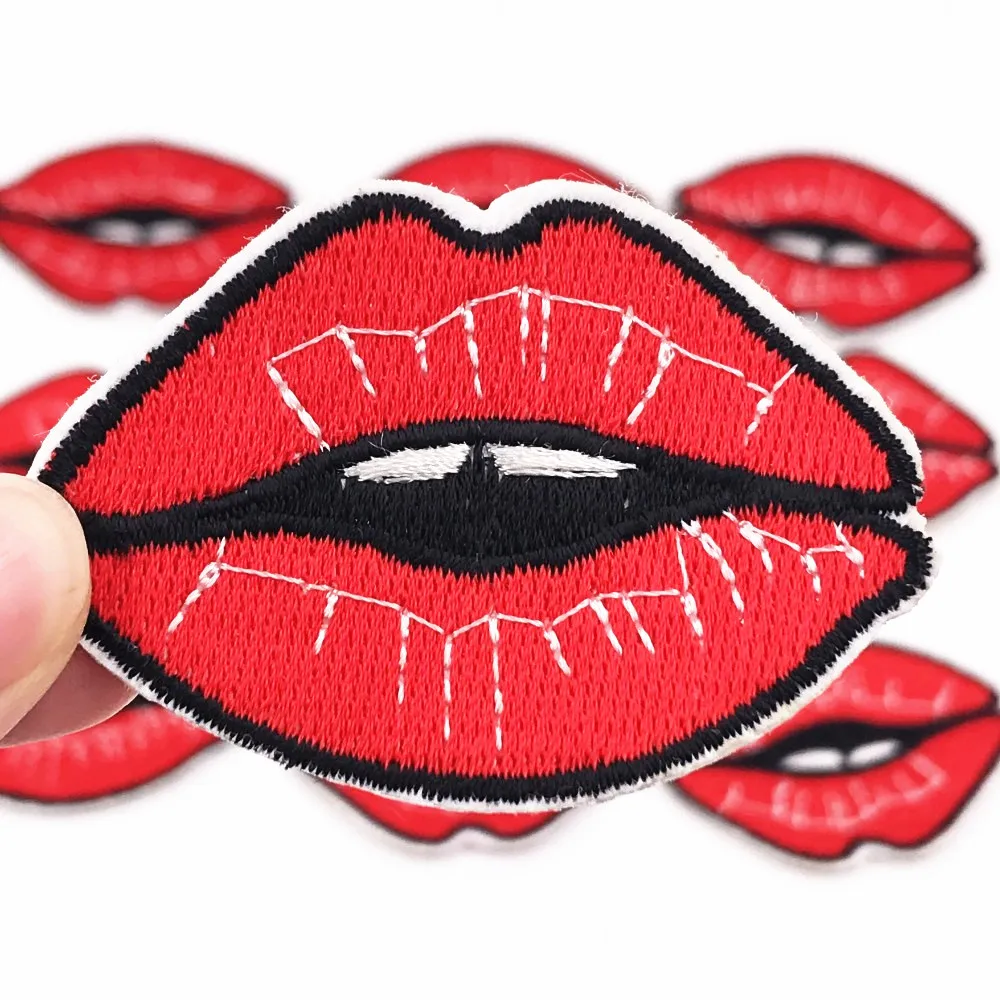 10Pcs Sexy Hot Lips Embroidered Iron on Patches for Clothing DIY Sewing