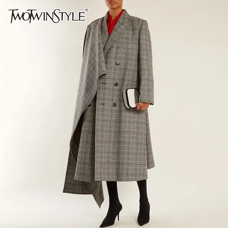 

TWOTWINSTYLE Asymmetrical Wool Coat Female Jackets Long Sleeve Oversized Jackets Fashion Outerwear 2019 Autumn Winter Big Sizes