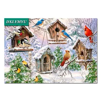 

3D Diamond Painting Cross Stitch Snow bird house Pattern 5D Diamond Embroidery Mosaic Resin Full Drill Home Decor DIY Painting