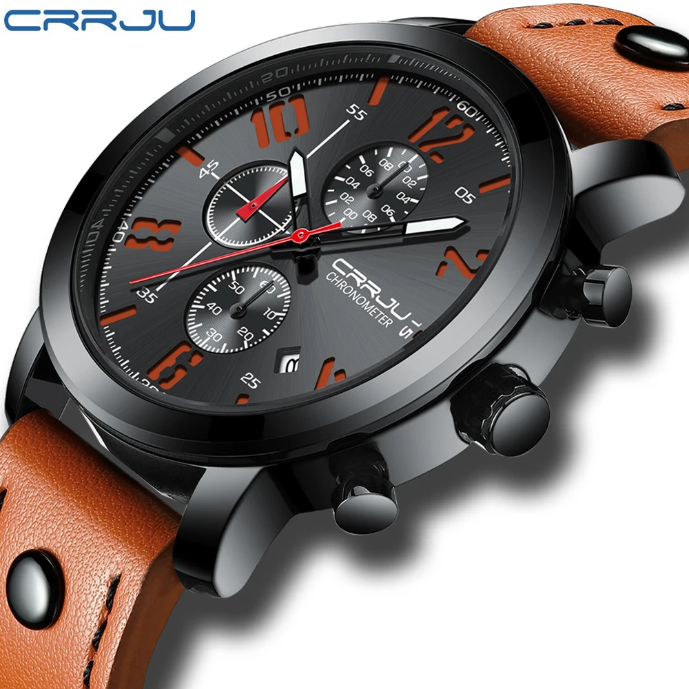 Meilleur Relogio Masculino CRRJU Créatif De Luxe Quartz Hommes Montre Chronographe En Cuir Armée Militaire Sport Montres Horloge Hommes Reloj Hombre