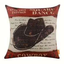 LINKWELL Pillow Case Burlap Cushion Cover 18×18 inch Retro Square Dance West Cowboy Hat Sunset Rider American Style USA Man Cave